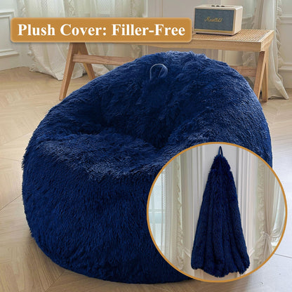 XeGe Soft Fluffy Faux Fur Bean Bag Chair Cover(No Filler), Navy Blue