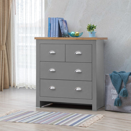 Timber Art Design UK Lisbon 4 Chest Of Drawer With Pull Out Handles Wide Storage Organiser Unit For Modern Bedroom Hallway Living Room Bedside Cabinet