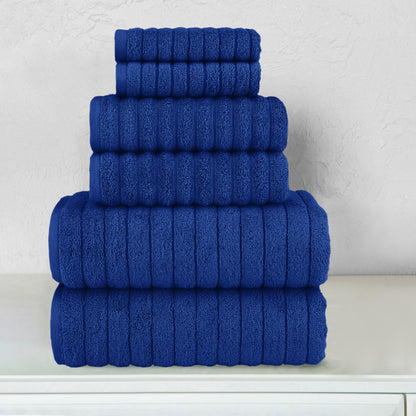 Elegant Comfort 100% Turkish Cotton Corduroy Ribbed Luxury Bath Towels 6-Piece Set, Premium Feel - Quick Dry, Highly Absorbent