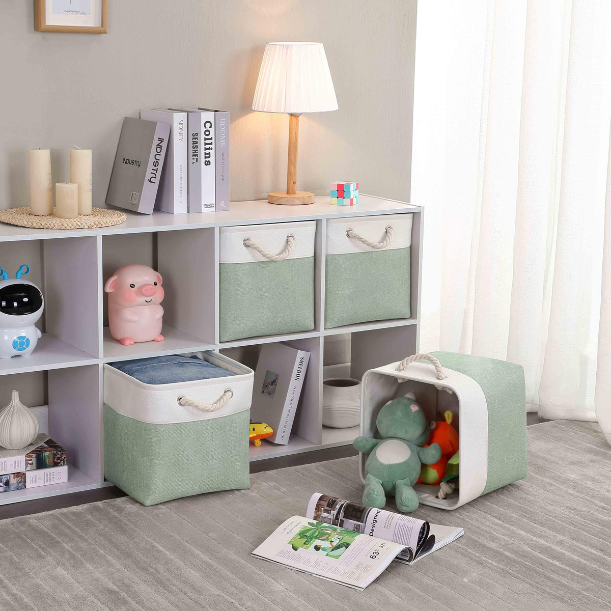 Mangata 28x28x28cm Cube Storage Boxes 3Pcs Green White Foldable Baskets