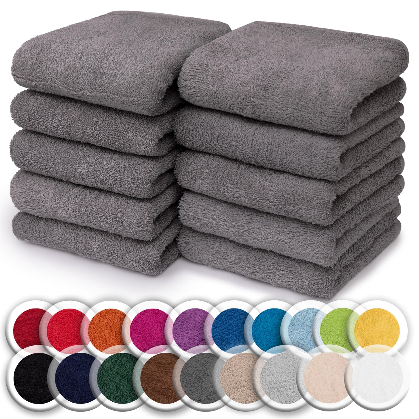 NatureMark Set of 10 Washcloths Made of 100% Cotton - Soft and Absorbent Face and Hand Towels - Practical for Bathroom and Kitchen - 30 x 30 cm, Grey