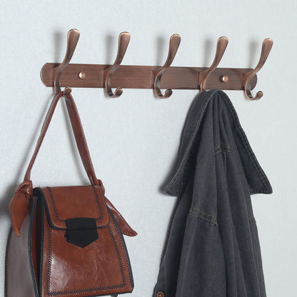 SKOLOO Coat Rack Wall Mount - Modern, Metal Wall Coat Rack with 5 Hooks, Pack of 2, Sturdy Wall Hook Rack Rail for Hanging Coat, Jacket, Clothes, Hat