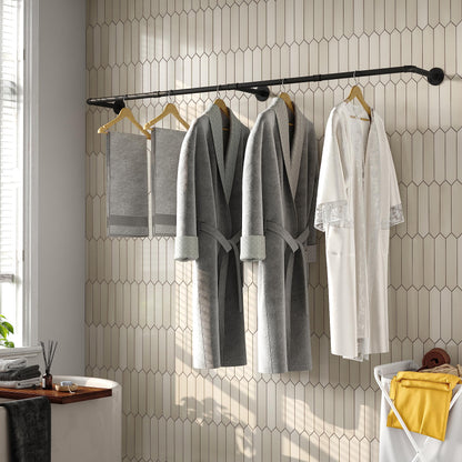 Crehomfy Industrial Pipe Clothes Rack with 3 Hooks, 72’'L Wall Mounted Garment Rack, Heavy Duty Iron Garment Bar