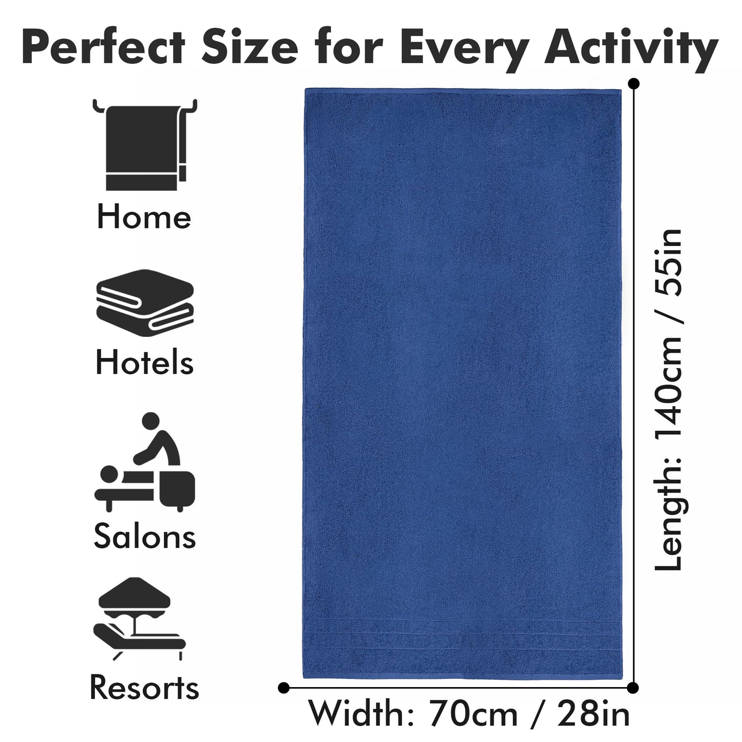 Novo Home Bath Towels Set of 4 – 550 GSM 100% Cotton Royal Blue Extra Large Towels for Bathroom, Spa Use (70x140 cm)