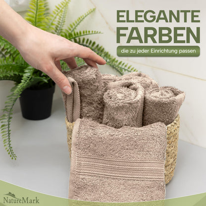 NatureMark Pack of 12 Guest Towels, 30 x 50 cm, 100% Cotton, Sand