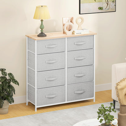 DWVO Chest of Drawers,Fabric Chest of Drawers Bedroom Cabinet with 8 Drawers,Dresser for Bedroom,Living Room With Handles,Wood Top and Sturdy Steel