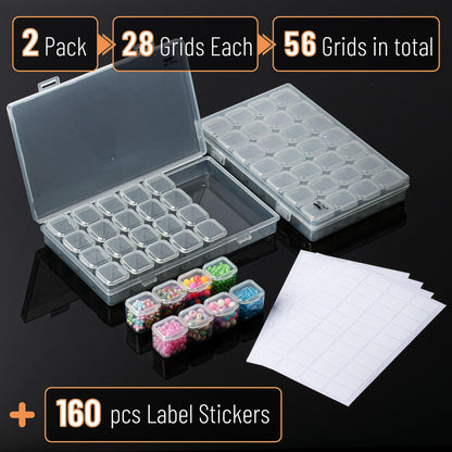 Mr. Pen-Bead Storage Containers, 28 Grids, 2 Pack, Grey, 160pcs Label Stickers, Bead Organizer, Craft Organizers and Storage