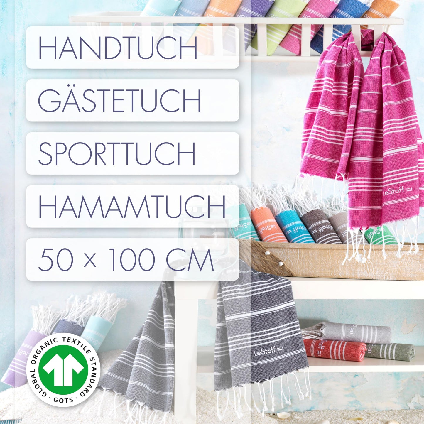 LeStoff 5 Hammam Towels/Guest Towels, Organic Cotton, 50x100, Anthracite
