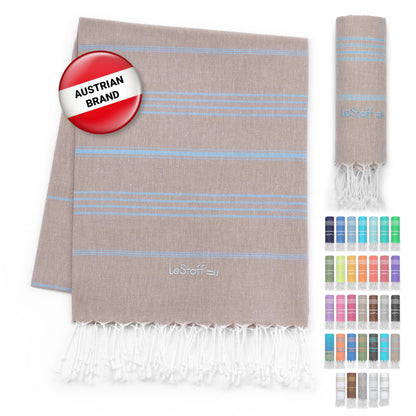 LeStoff Hammam Towel, Beach Towel, Organic Cotton, 95x180, Beige/Light Blue