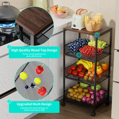 HapiRm Fruit Basket Kitchen Cart - 4-Tier Kitchen Storage Trolley on Wheels
