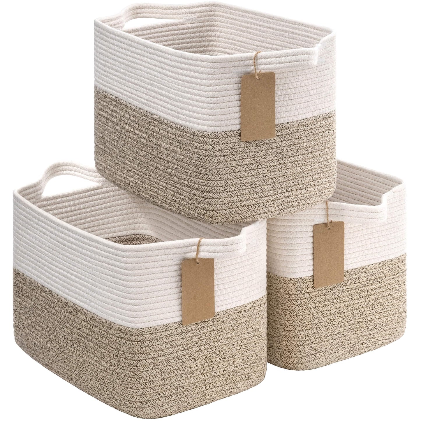 Cotton Rope Storage Baskets for Shelves, Decorative Woven Baskets for Closet Storage, Laundry Basket for Toy Towel Storage, Empty Gift Basket for