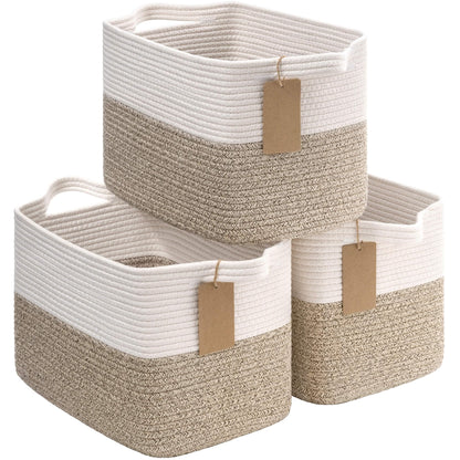Cotton Rope Storage Baskets for Shelves, Decorative Woven Baskets for Closet Storage, Laundry Basket for Toy Towel Storage, Empty Gift Basket for