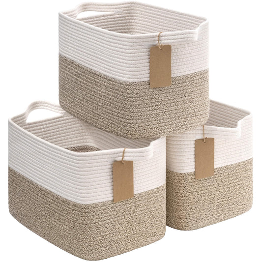 Cotton Rope Storage Baskets for Shelves, Decorative Woven Baskets for Closet Storage, Laundry Basket for Toy Towel Storage, Empty Gift Basket for