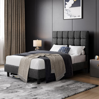 Yaheetech 4ft Small Double Bed Frame, Upholstered Headboard, Dark Gray