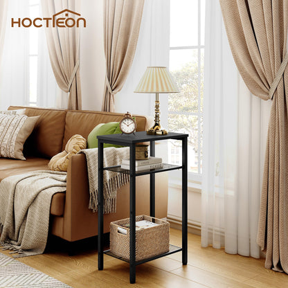 Hoctieon 2-Set 3 Tier End Table, Telephone Table Set of 2, Tall Side Table with Storage Set of 2, Small Nightstand for Small Spaces, Metal Frame