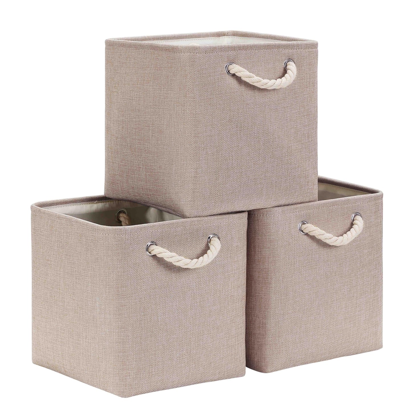Mangata 33x38x33cm Cube Storage Boxes 3Pcs Light Khaki Foldable Baskets