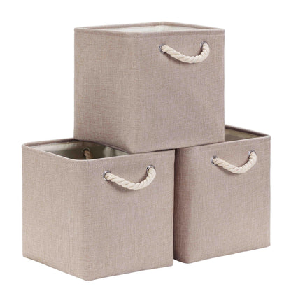 Mangata 33x38x33cm Cube Storage Boxes 3Pcs Light Khaki Foldable Baskets