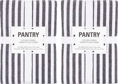 KAF Home Mixed Flat & Terry Kitchen Towels | Two Sets of 3 18 x 28 Inches | 4 Flat Weave Towels for Cooking and Drying Dishes