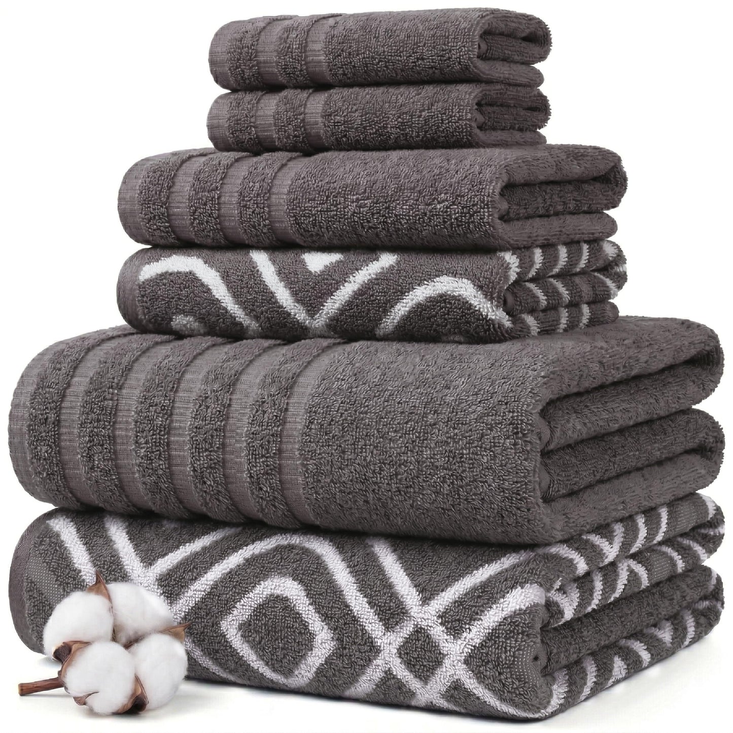 Amrapur Pacific Coast Textiles 6 Pc Yarn Dyed Towel Oxford Ash Grey, 6-Piece