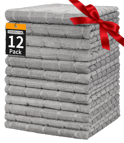 HOMERHYME Hand Towels, 12 Pack 25''*15'' Microfiber Bathroom Hand Towels, Grey All-Purpose Quick Dry Lint Free Soft Absorbent Bulk Checkered