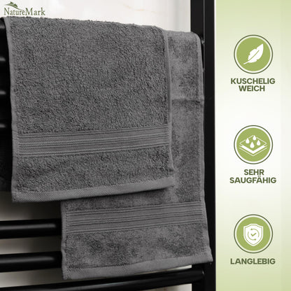 NatureMark Pack of 12 Guest Towels, 30 x 50 cm, 100% Cotton, Anthracite Gray, NM-HT0817