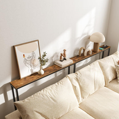 HOOBRO Narrow Console Table with Charging Station, 200 cm Behind Sofa Table, Long Hallway Table, Slim Console Table for Hallway, Bedroom, Living Room