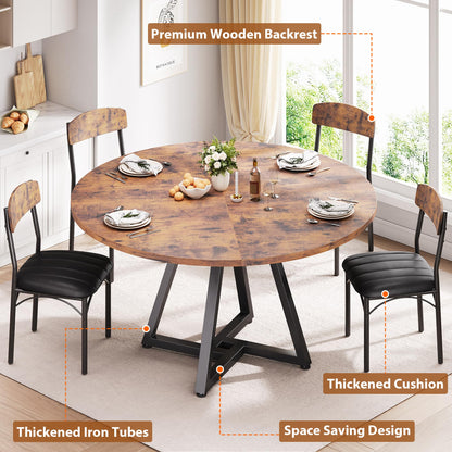 Jocoevol Round Dining Table and 4 Chairs Set of 4-6, Circle Dinner Table with Metal Frame, Space Saving Wood Industrial Furniture (Vintage, 47 inch)