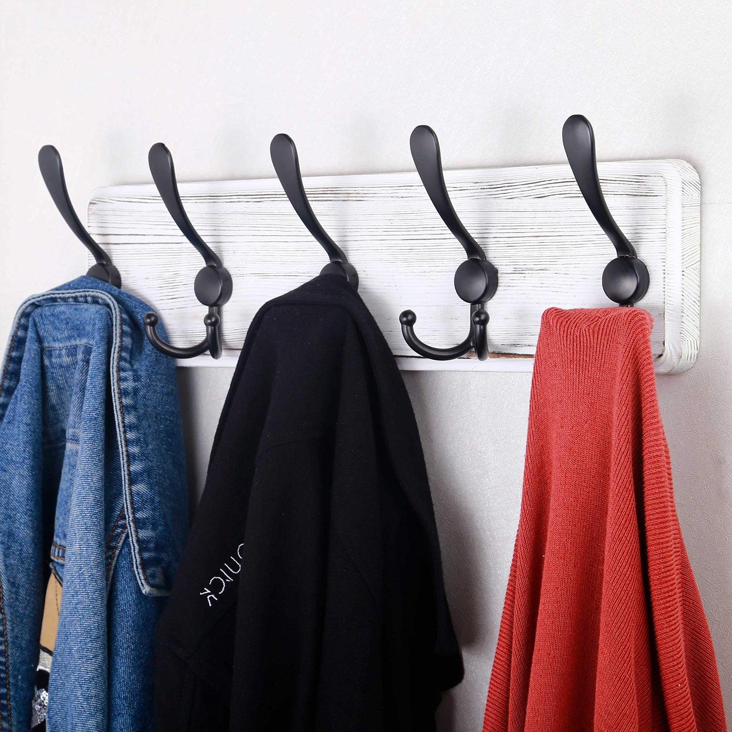 SKOLOO Coat Rack Wall Mounted - Wooden, Heavy Duty, Rustic Coat Hooks for Wall, Wall Coat Rack with 5 Triple Hooks for Hanging Clothes, Jacket