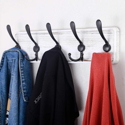 SKOLOO Coat Rack Wall Mounted - Wooden, Heavy Duty, Rustic Coat Hooks for Wall, Wall Coat Rack with 5 Triple Hooks for Hanging Clothes, Jacket