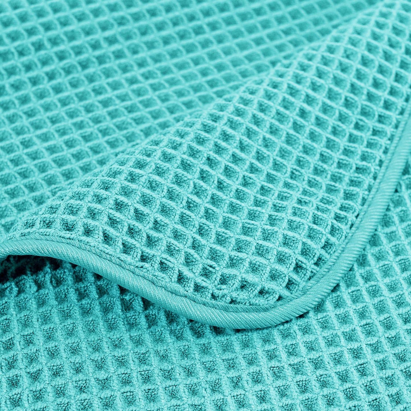POLYTE Microfibre Oversize Quick Dry Lint Free Bath Towel, 152 x 76 cm, 4 Pack (Aqua, Waffle Weave)