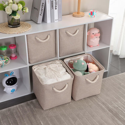 Mangata 33x33x33cm Cube Storage Boxes 4Pcs Light Khaki Foldable Baskets