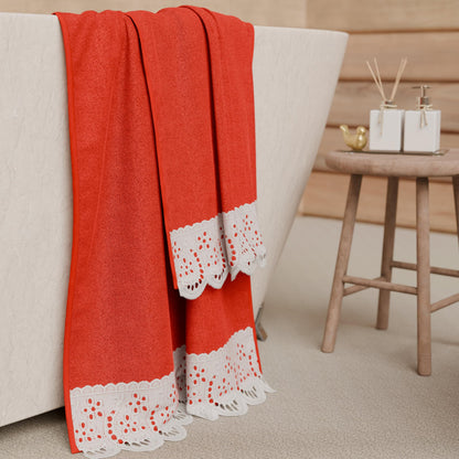 PETTI Artigiani Italiani - 100% Cotton Terry Bath Towels, 1+1 Towel Set, 2 Pieces, 1 Face Towel and 1 Hand Towel, Red