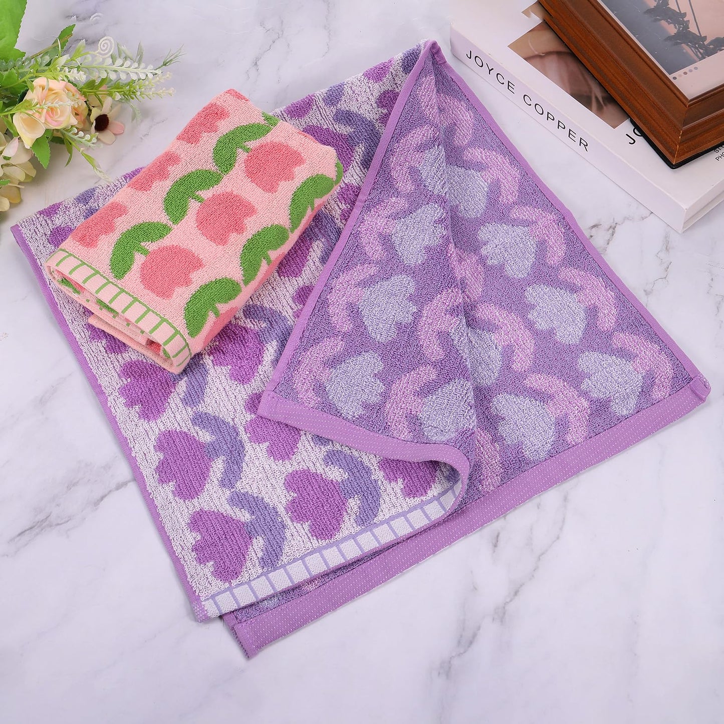 sourcing map 4 Pcs Bathroom Hand Towels Pink Soft Absorbent Face Towels Cotton Wash Cloths 13 x 29 Inch Kitchen Hand Towels for Bathroom Gym Drying