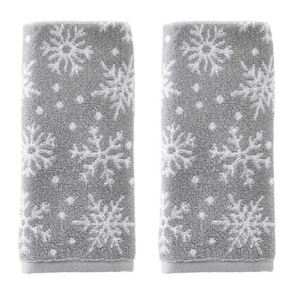 SKL Home Winter/Christmas Scattered Snowflakes Hand Towel 2pc Set for Bath/Kitchen/Bar & Gift, Gray