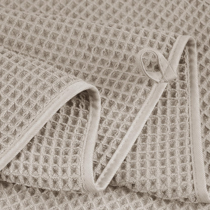 POLYTE Microfibre Oversize Quick Dry Lint Free Bath Towel, 152 x 76 cm, 4 Pack (Beige, Waffle Weave)