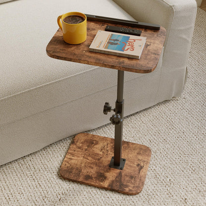 Xyphren C Shaped Side Table, 40x30cm Height Adjustable End Table for Small Spaces, 360° Swivel with Anti-Slip Bar