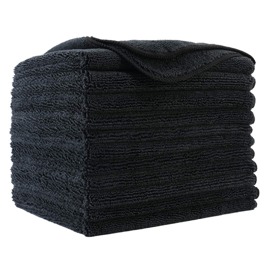 Polyte Premium Microfiber Cleaning Towel, 40 x 40 cm, 12 Pack Black