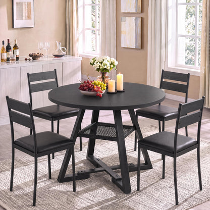 Jocoevol Round Dining Table for 2 People, Circle Dinner Table with Shelves, Space Saving Wood Kitchen & Dining Room Furniture (Black, 31 inch
