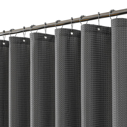 meioro Dark Grey Shower Curtain, Mould Proof and Mildew Resistant Waffle Heavy Textured Fabric Shower Curtains with 12 Hooks, 150 x 180cm Luxury