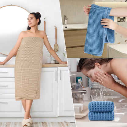 POLYTE 430 GSM Microfibre Quick Dry Waffle Bath Towel Set of 6