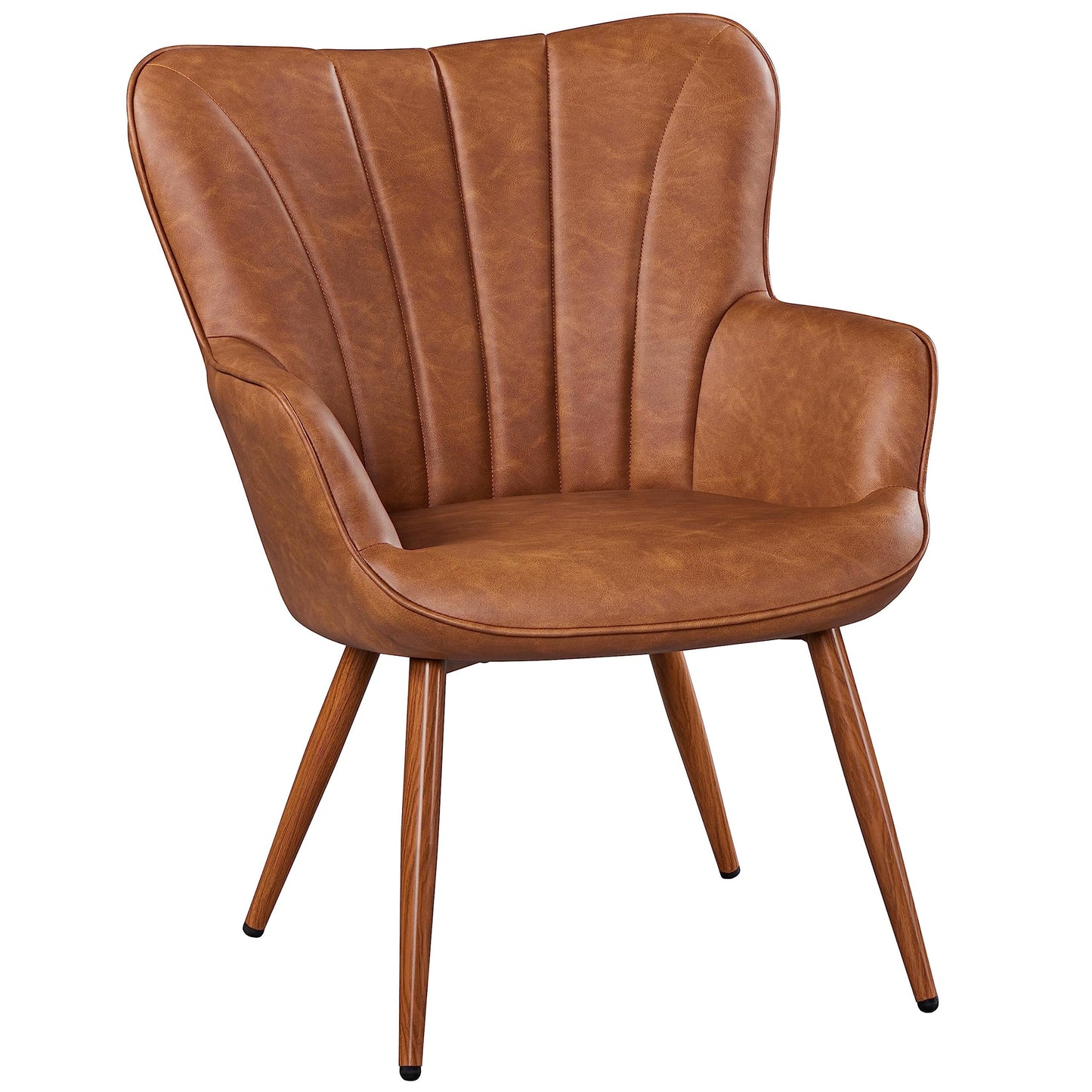 Yaheetech Modern Tub Chair, PU Leather Armchair with High Back, Retro Brown