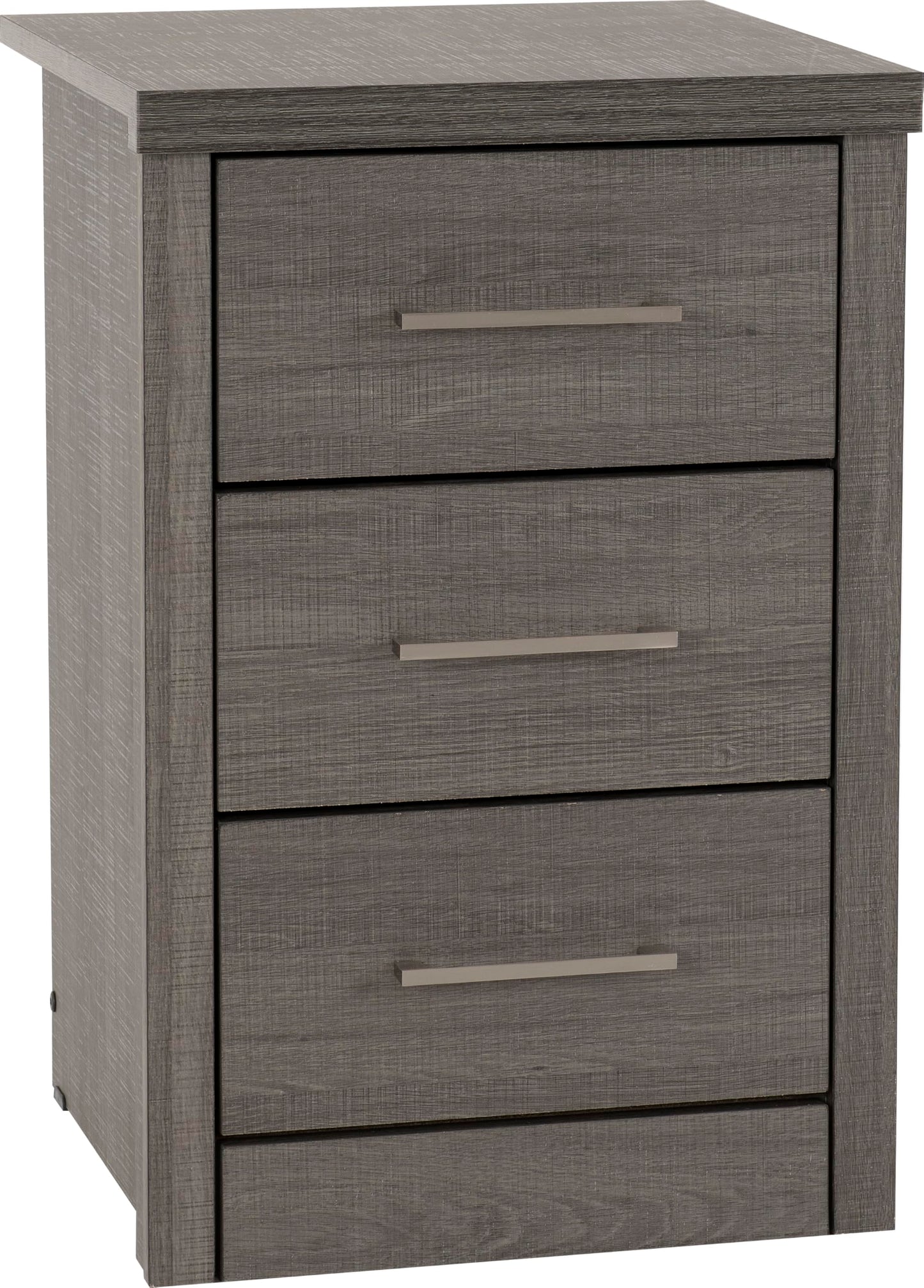 Seconique Lisbon 3 Drawer Bedside in Black Wood Grain