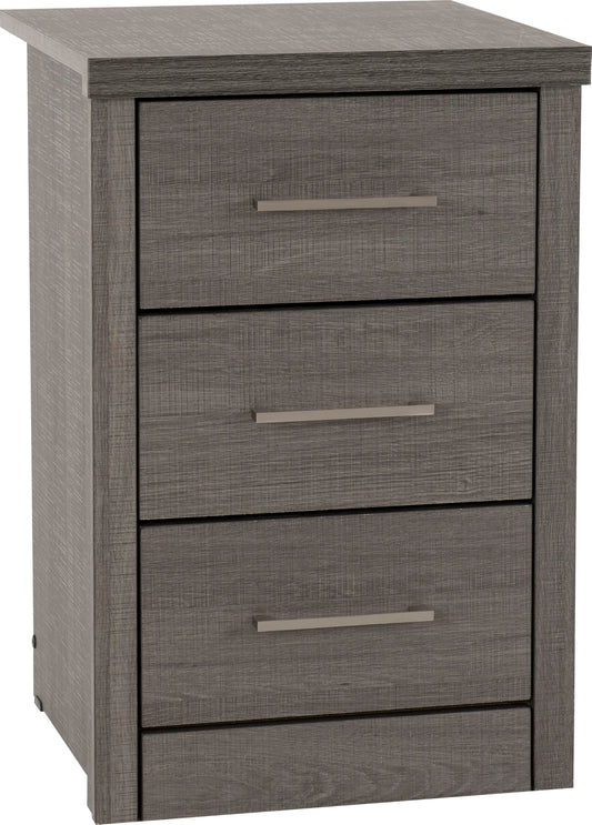 Seconique Lisbon 3 Drawer Bedside in Black Wood Grain