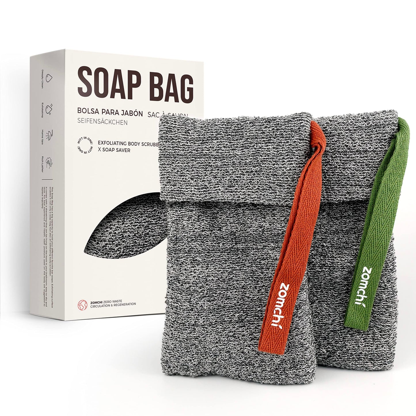 ZOMCHI 2 Pieces Soap Bag - Soap Savers for Bar Soap - Soap Bar Pouch for Deep Exfoliating - Soap Sock for Use in Shower