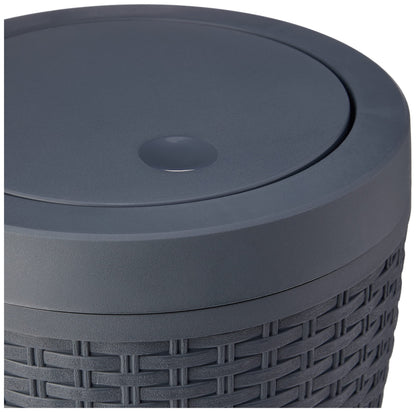 Addis Faux Rattan Round Swing Lid Bathroom Bin, Charcoal, 517488