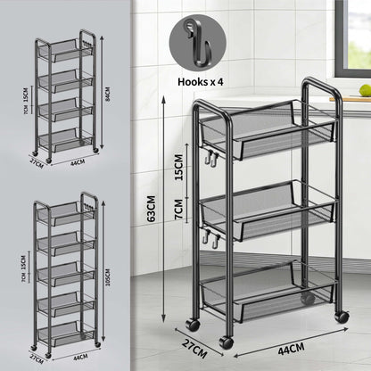 Goeasyoii 3/4/5 Tier Rolling Cart, Metal Storage Cart,Space-Saving Kitchen Cart with Castors,Shelving Organizer for Kitchen, Bathroom, Laundry Room