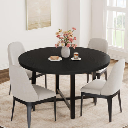47 in Round Dining Table, Industrial Dinner Table for 4 to 6, Wooden Kitchen Table with Sturdy Metal Frame & Rustic Light Oak Finish