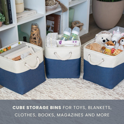 OrganiHaus Fabric Storage Boxes, Set of 4 Foldable 30X30 Cube Organiser Bins with Rope Handles for Shelves, Nursery & Closet