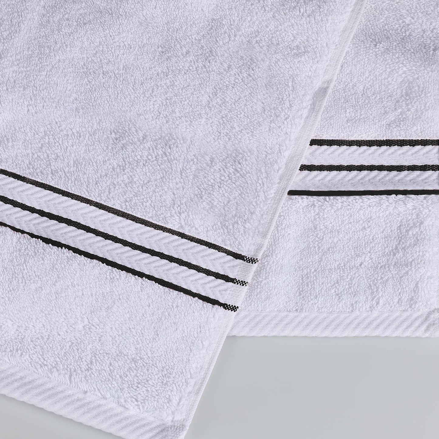 Superior 6 Piece Long-Staple Combed Cotton 900 Gram Towel Set, White with Black Border