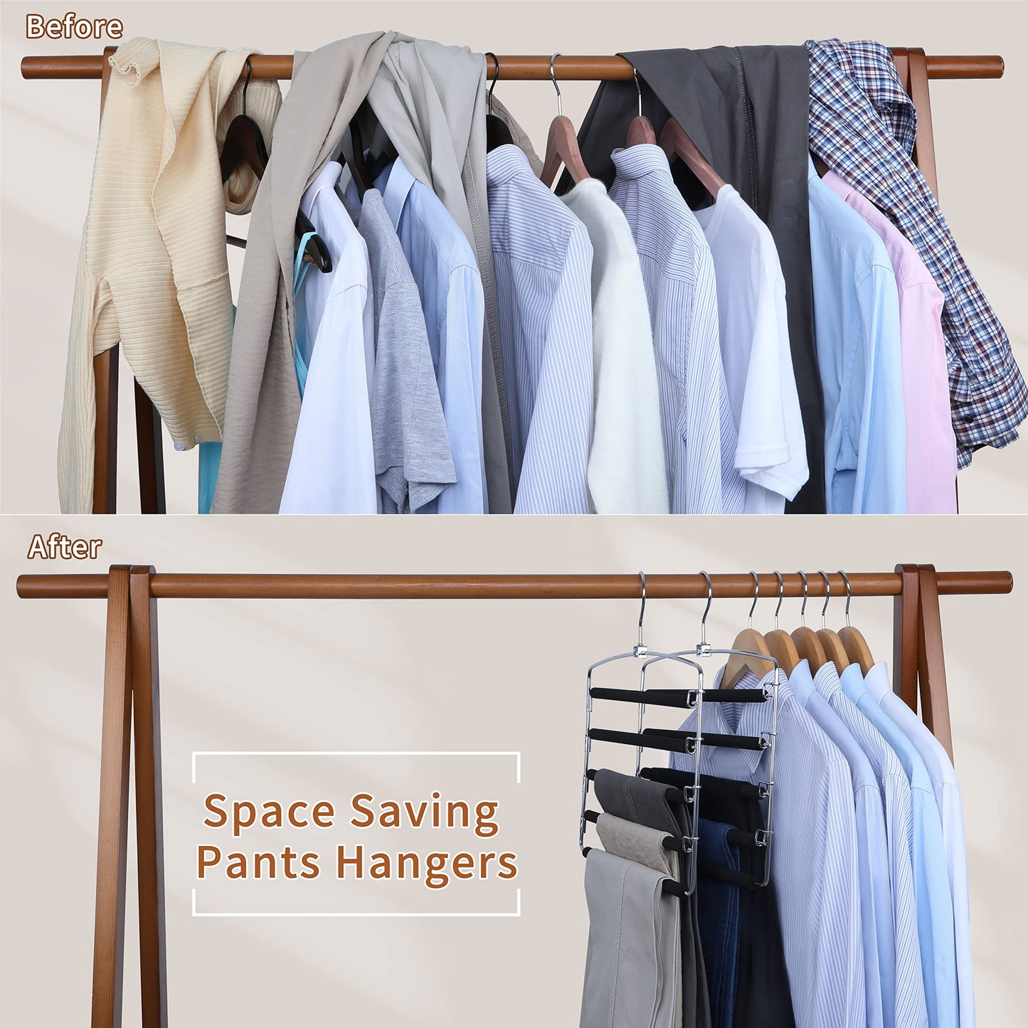 TOPIA HANGER Pants Hangers Space Saving, 3-Pack Swing Arm Pants Organizer for Closet, Non-Slip Foam Padded Organizer Hanger for Multi Slacks, Jeans